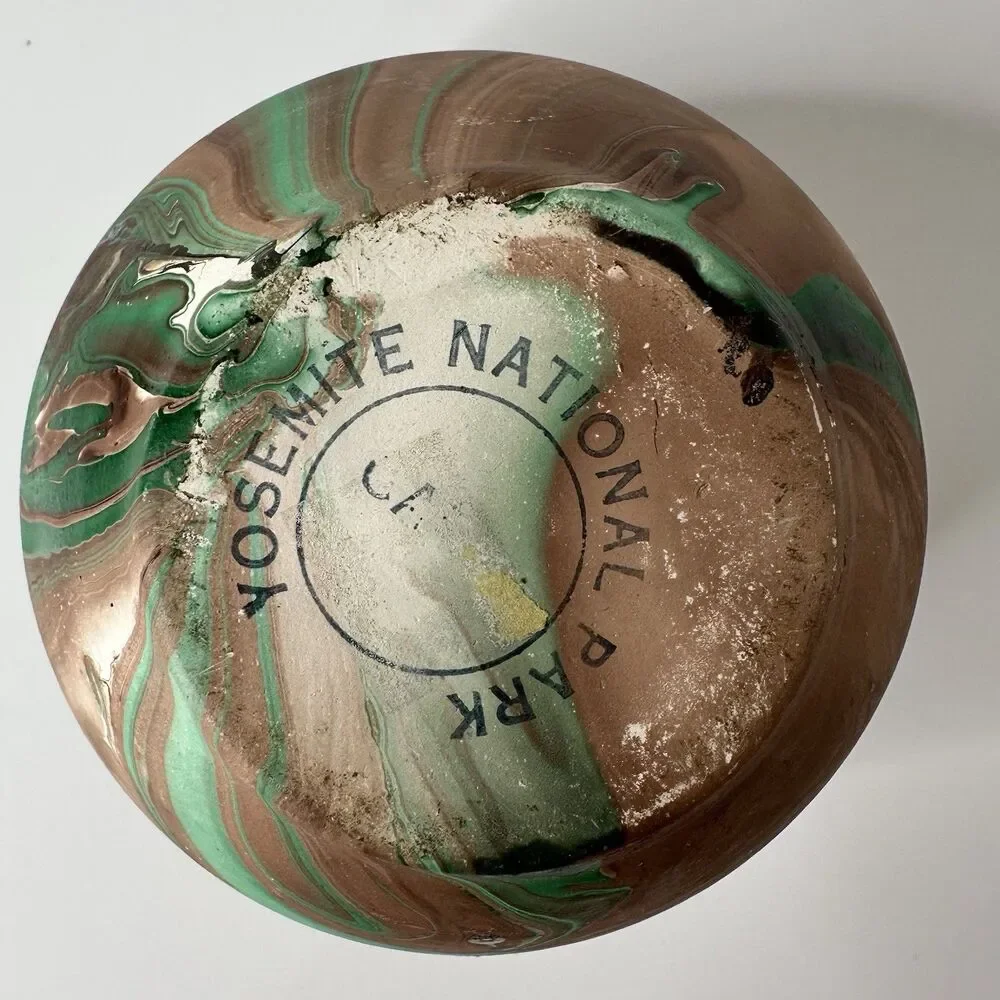 Art Pottery Planter Marked Yosemite National Park Vase Green Brown Swirl 4